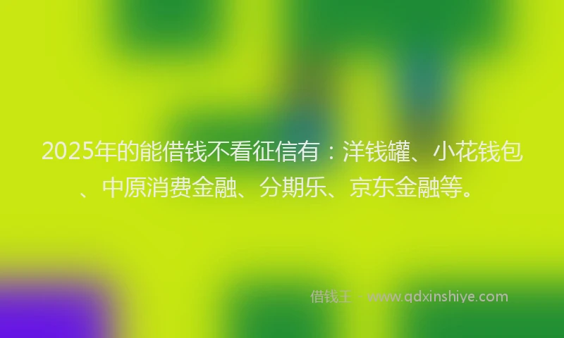 2025年的能借钱不看征信有：洋钱罐、小花钱包、中原消费金融、分期乐、京东金融等。