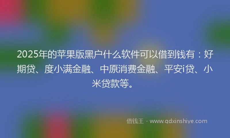 2025年的苹果版黑户什么软件可以借到钱有：好期贷、度小满金融、中原消费金融、平安i贷、小米贷款等。