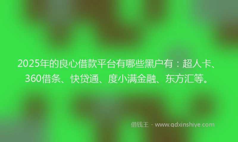 2025年的良心借款平台有哪些黑户有：超人卡、360借条、快贷通、度小满金融、东方汇等。
