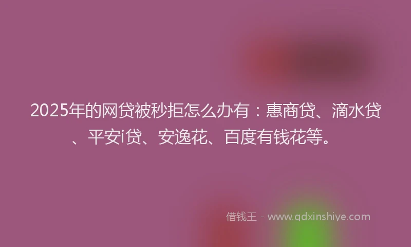 2025年的网贷被秒拒怎么办有：惠商贷、滴水贷、平安i贷、安逸花、百度有钱花等。