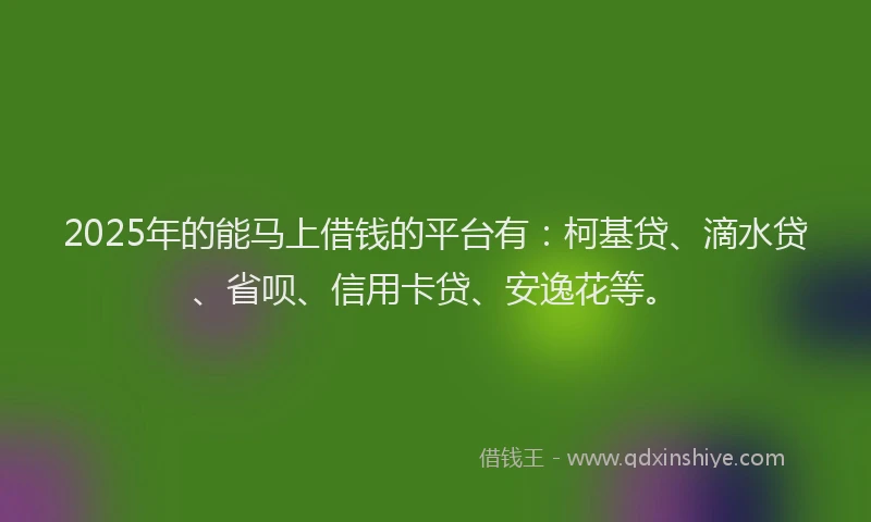 2025年的能马上借钱的平台有：柯基贷、滴水贷、省呗、信用卡贷、安逸花等。