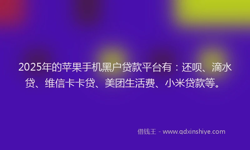 2025年的苹果手机黑户贷款平台有：还呗、滴水贷、维信卡卡贷、美团生活费、小米贷款等。