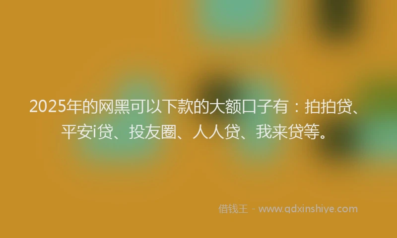 2025年的网黑可以下款的大额口子有：拍拍贷、平安i贷、投友圈、人人贷、我来贷等。
