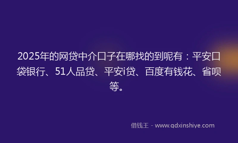2025年的网贷中介口子在哪找的到呢有：平安口袋银行、51人品贷、平安i贷、百度有钱花、省呗等。