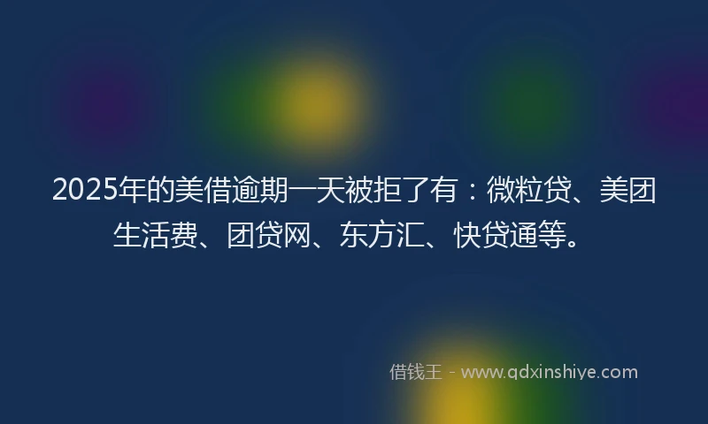 2025年的美借逾期一天被拒了有：微粒贷、美团生活费、团贷网、东方汇、快贷通等。