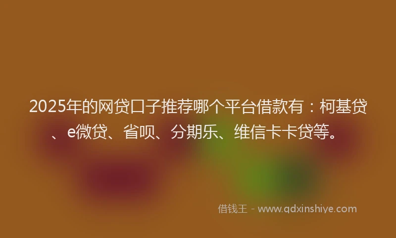 2025年的网贷口子推荐哪个平台借款有：柯基贷、e微贷、省呗、分期乐、维信卡卡贷等。