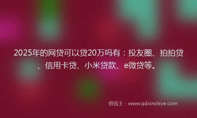 2025年的网贷可以贷20万吗有：投友圈、拍拍贷、信用卡贷、小米贷款、e微贷等。