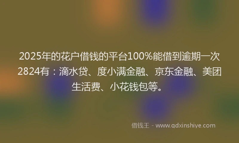 2025年的花户借钱的平台100%能借到逾期一次2824有：滴水贷、度小满金融、京东金融、美团生活费、小花钱包等。