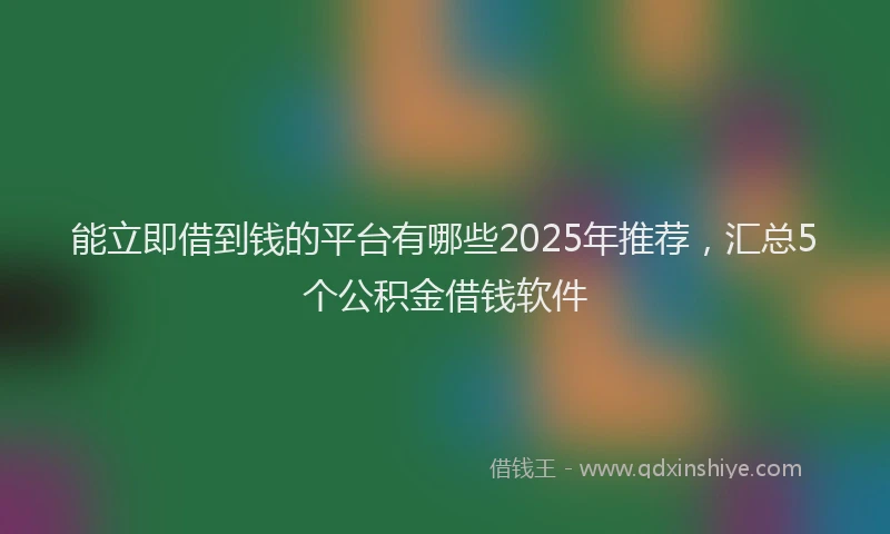 能立即借到钱的平台有哪些2025年推荐，汇总5个公积金借钱软件