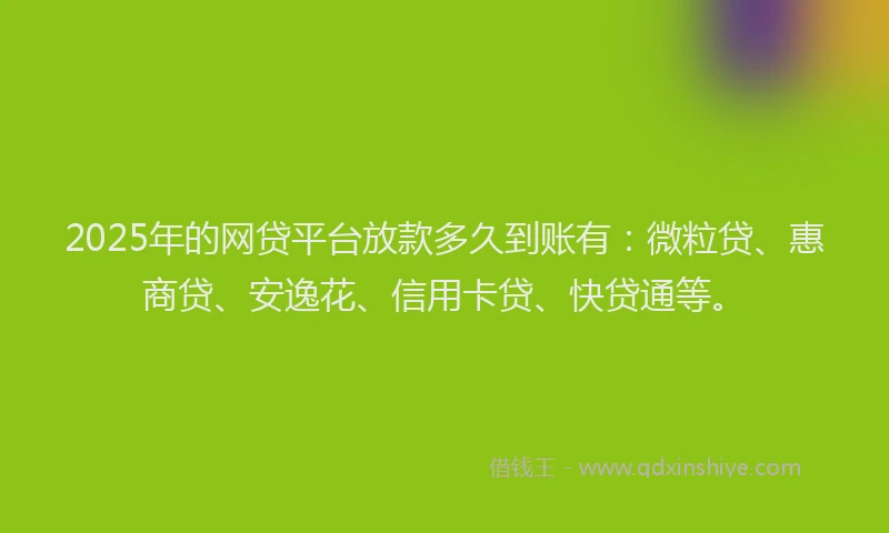 2025年的网贷平台放款多久到账有：微粒贷、惠商贷、安逸花、信用卡贷、快贷通等。