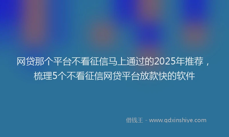 网贷那个平台不看征信马上通过的2025年推荐，梳理5个不看征信网贷平台放款快的软件