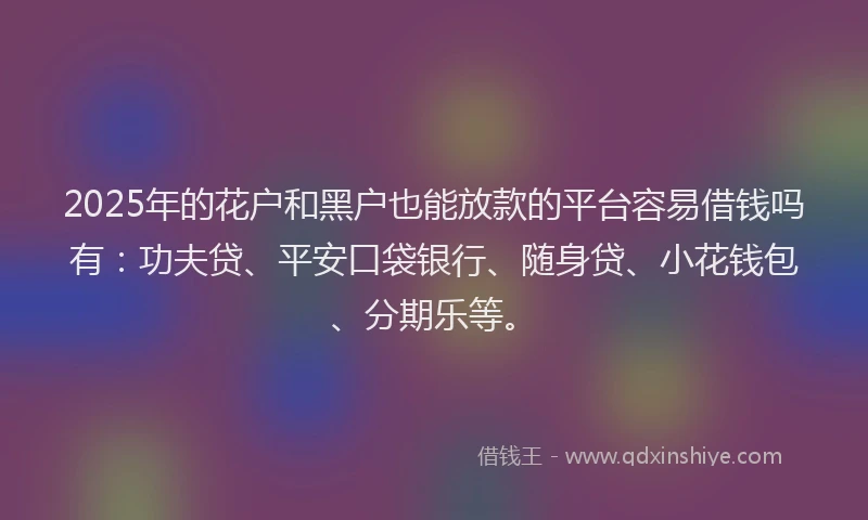 2025年的花户和黑户也能放款的平台容易借钱吗有：功夫贷、平安口袋银行、随身贷、小花钱包、分期乐等。