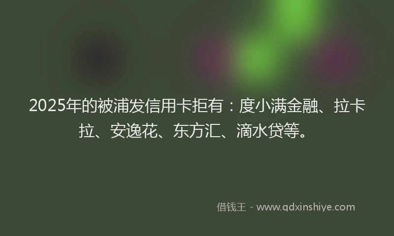 2025年的被浦发信用卡拒有：度小满金融、拉卡拉、安逸花、东方汇、滴水贷等。