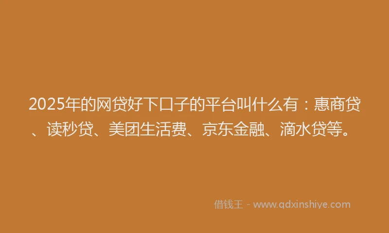 2025年的网贷好下口子的平台叫什么有：惠商贷、读秒贷、美团生活费、京东金融、滴水贷等。