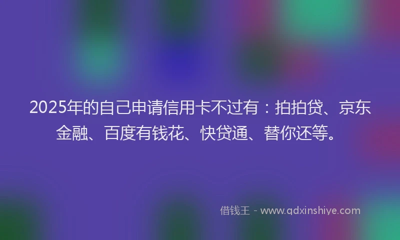 2025年的自己申请信用卡不过有：拍拍贷、京东金融、百度有钱花、快贷通、替你还等。