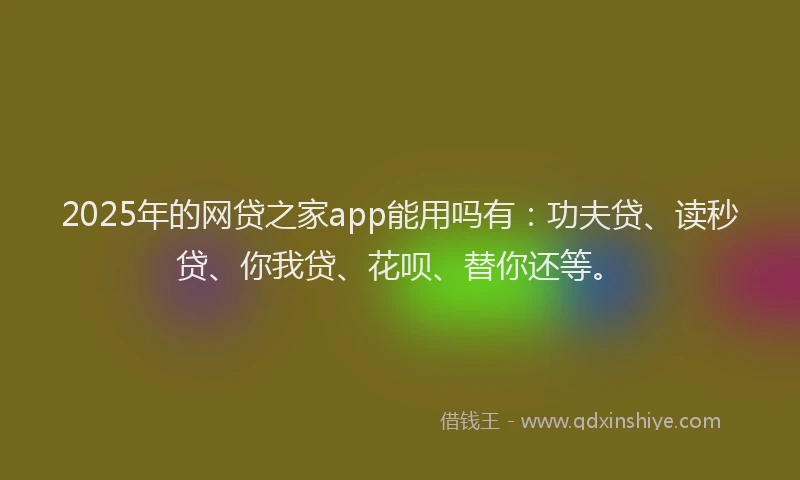 2025年的网贷之家app能用吗有：功夫贷、读秒贷、你我贷、花呗、替你还等。