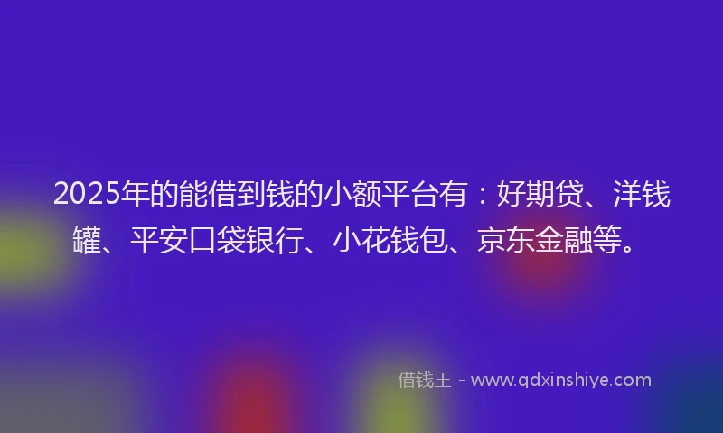 2025年的能借到钱的小额平台有：好期贷、洋钱罐、平安口袋银行、小花钱包、京东金融等。