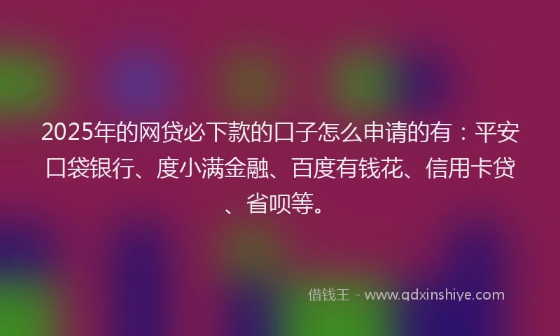2025年的网贷必下款的口子怎么申请的有：平安口袋银行、度小满金融、百度有钱花、信用卡贷、省呗等。