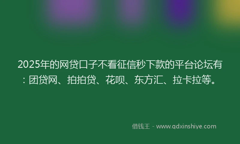 2025年的网贷口子不看征信秒下款的平台论坛有：团贷网、拍拍贷、花呗、东方汇、拉卡拉等。