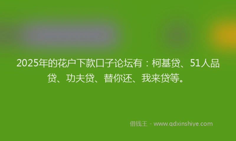 2025年的花户下款口子论坛有：柯基贷、51人品贷、功夫贷、替你还、我来贷等。
