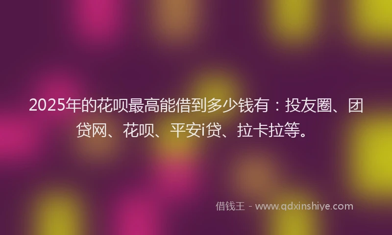 2025年的花呗最高能借到多少钱有：投友圈、团贷网、花呗、平安i贷、拉卡拉等。