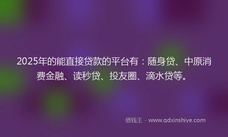 2025年的能直接贷款的平台有：随身贷、中原消费金融、读秒贷、投友圈、滴水贷等。