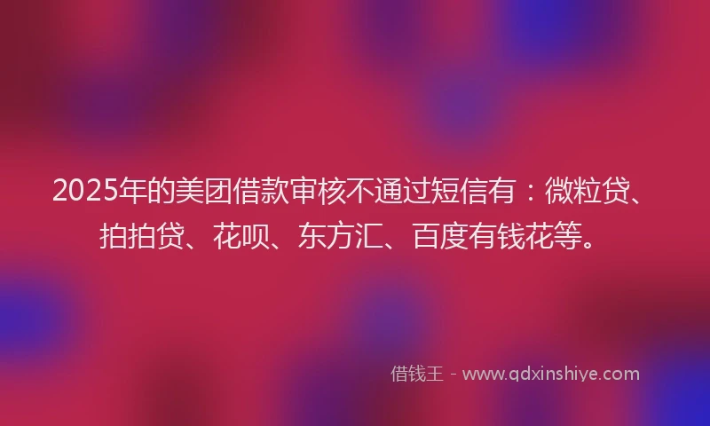2025年的美团借款审核不通过短信有：微粒贷、拍拍贷、花呗、东方汇、百度有钱花等。