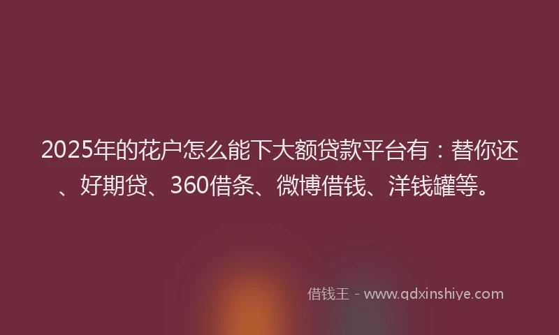 2025年的花户怎么能下大额贷款平台有：替你还、好期贷、360借条、微博借钱、洋钱罐等。