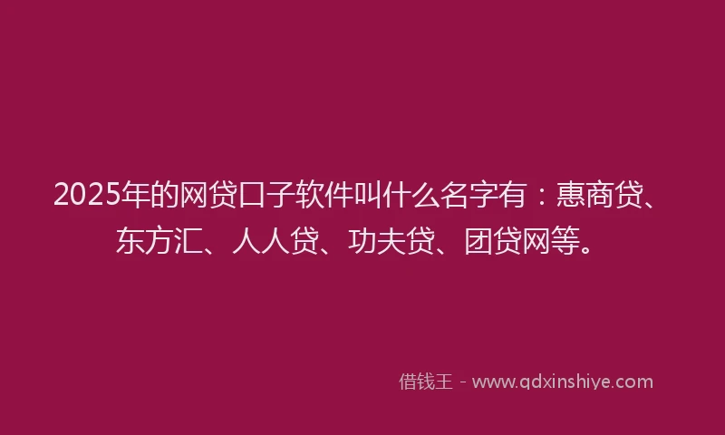 2025年的网贷口子软件叫什么名字有：惠商贷、东方汇、人人贷、功夫贷、团贷网等。
