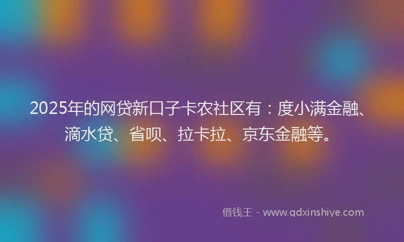 2025年的网贷新口子卡农社区有：度小满金融、滴水贷、省呗、拉卡拉、京东金融等。