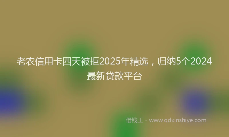 老农信用卡四天被拒2025年精选，归纳5个2024最新贷款平台
