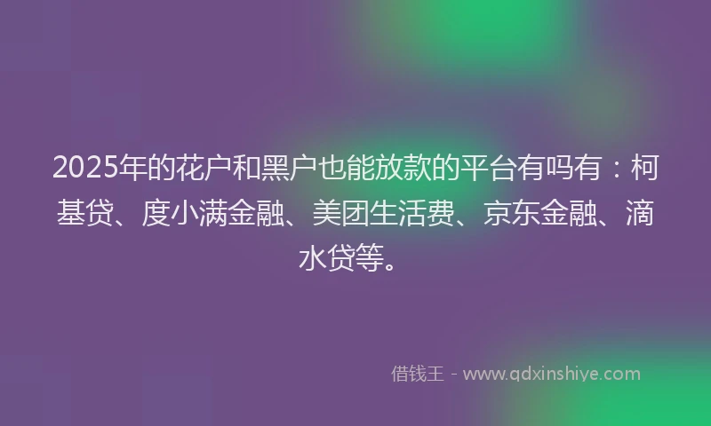 2025年的花户和黑户也能放款的平台有吗有：柯基贷、度小满金融、美团生活费、京东金融、滴水贷等。