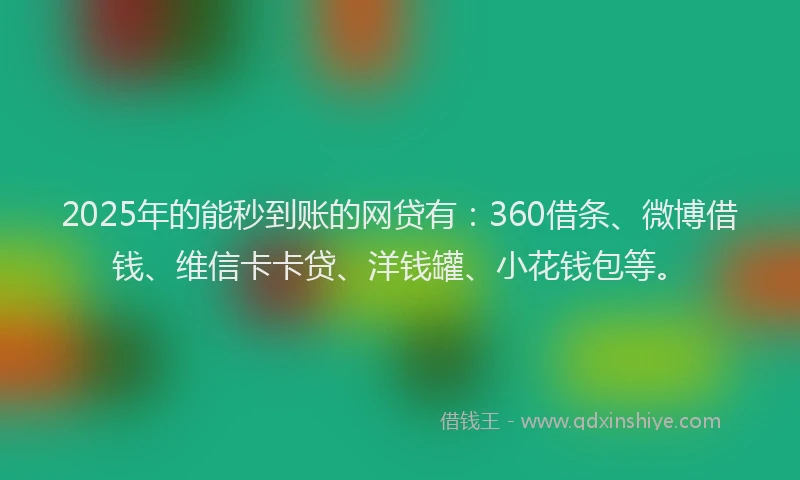 2025年的能秒到账的网贷有：360借条、微博借钱、维信卡卡贷、洋钱罐、小花钱包等。