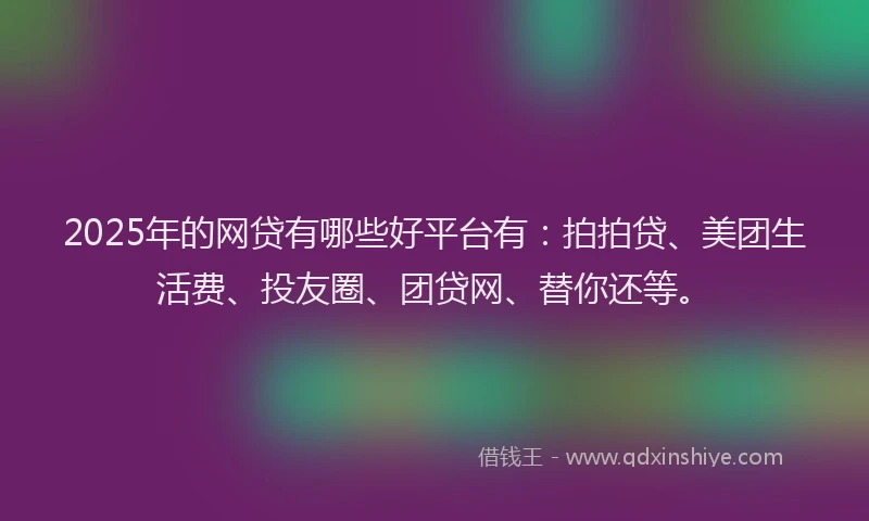 2025年的网贷有哪些好平台有：拍拍贷、美团生活费、投友圈、团贷网、替你还等。