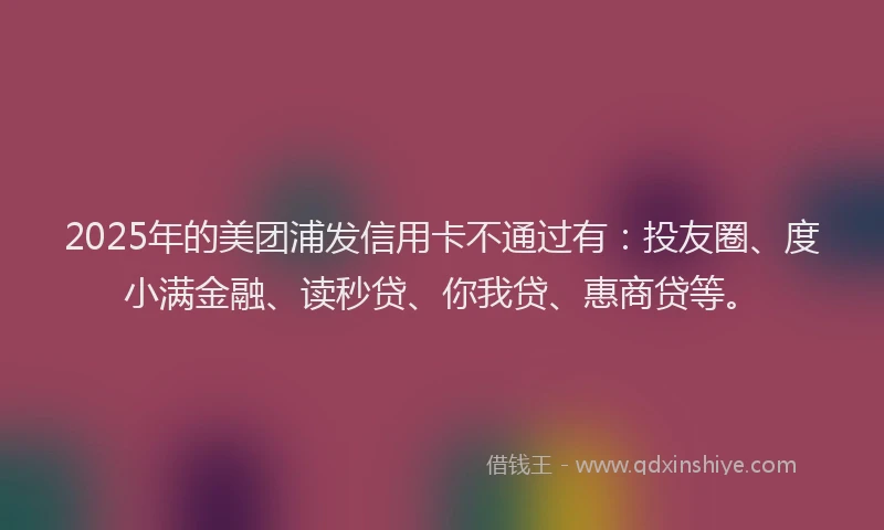 2025年的美团浦发信用卡不通过有：投友圈、度小满金融、读秒贷、你我贷、惠商贷等。