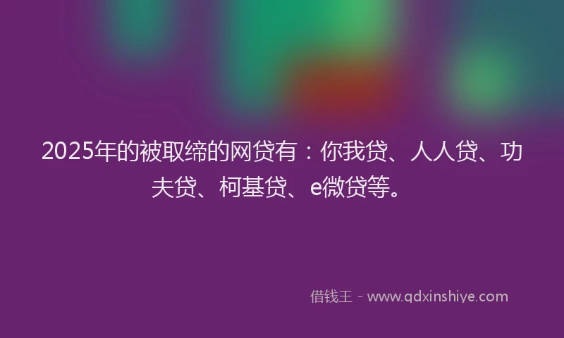 2025年的被取缔的网贷有：你我贷、人人贷、功夫贷、柯基贷、e微贷等。