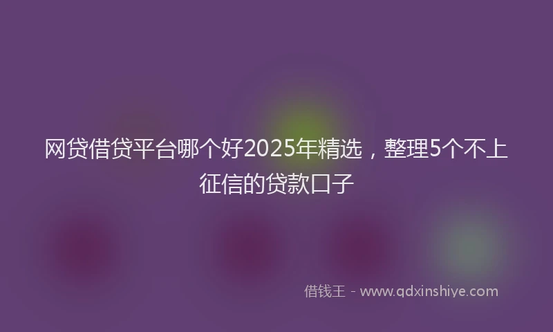 网贷借贷平台哪个好2025年精选，整理5个不上征信的贷款口子