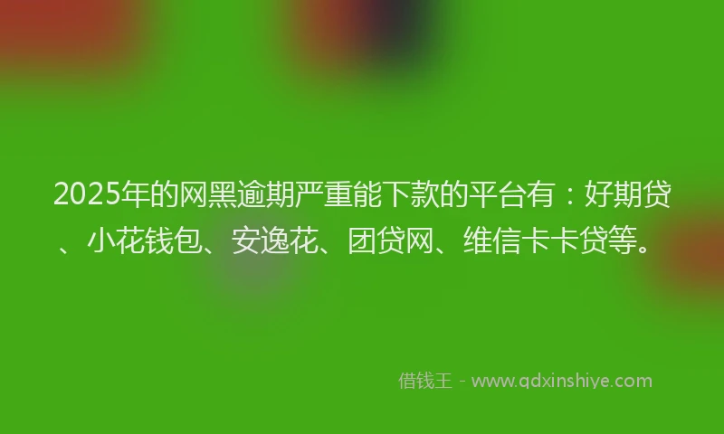 2025年的网黑逾期严重能下款的平台有：好期贷、小花钱包、安逸花、团贷网、维信卡卡贷等。
