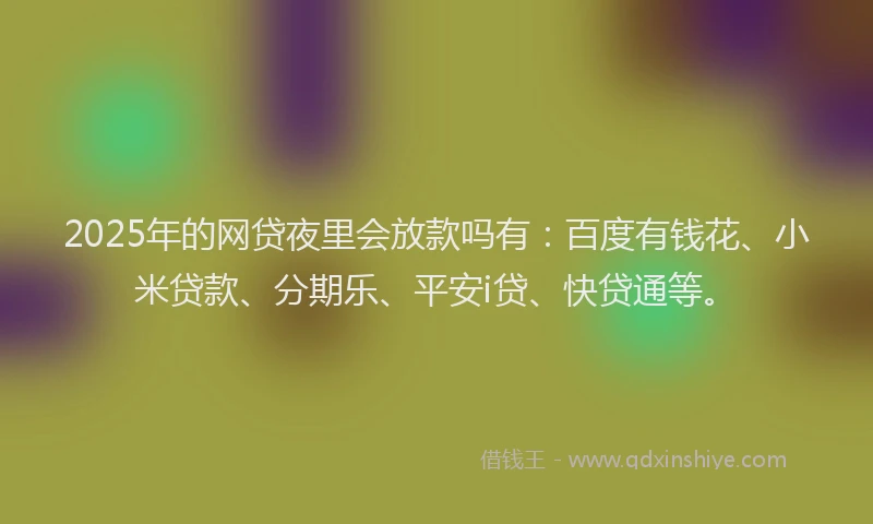 2025年的网贷夜里会放款吗有：百度有钱花、小米贷款、分期乐、平安i贷、快贷通等。
