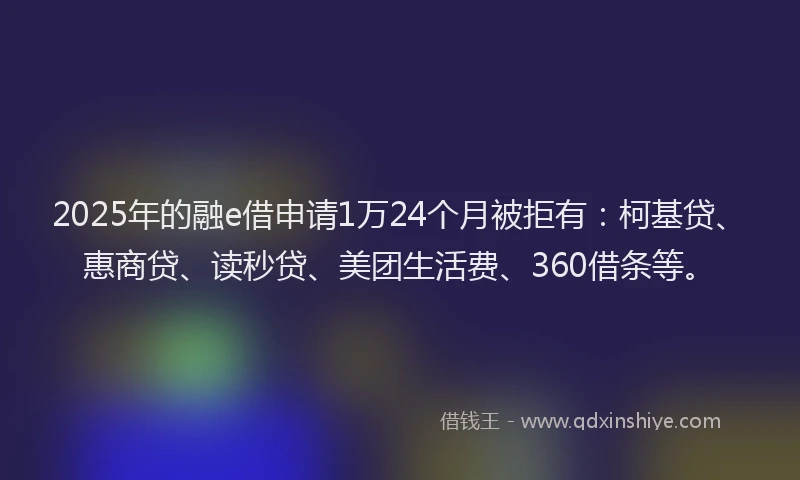 2025年的融e借申请1万24个月被拒有：柯基贷、惠商贷、读秒贷、美团生活费、360借条等。