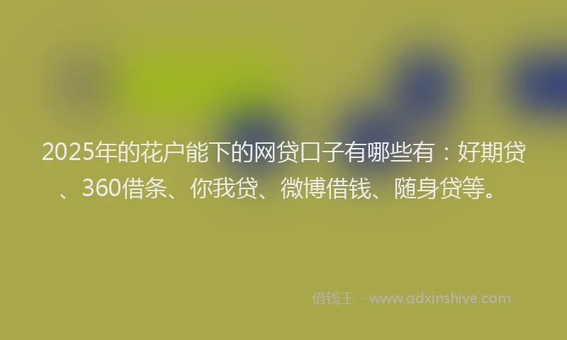 2025年的花户能下的网贷口子有哪些有：好期贷、360借条、你我贷、微博借钱、随身贷等。