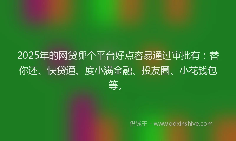 2025年的网贷哪个平台好点容易通过审批有：替你还、快贷通、度小满金融、投友圈、小花钱包等。