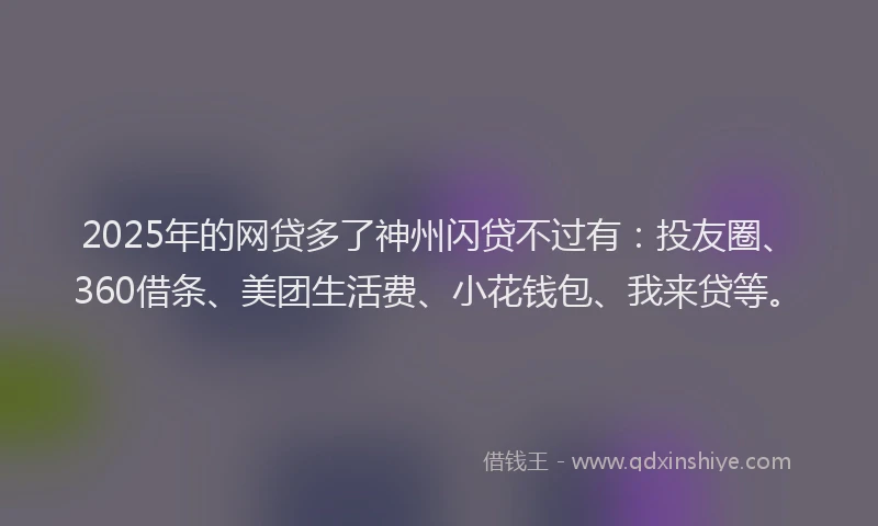 2025年的网贷多了神州闪贷不过有：投友圈、360借条、美团生活费、小花钱包、我来贷等。