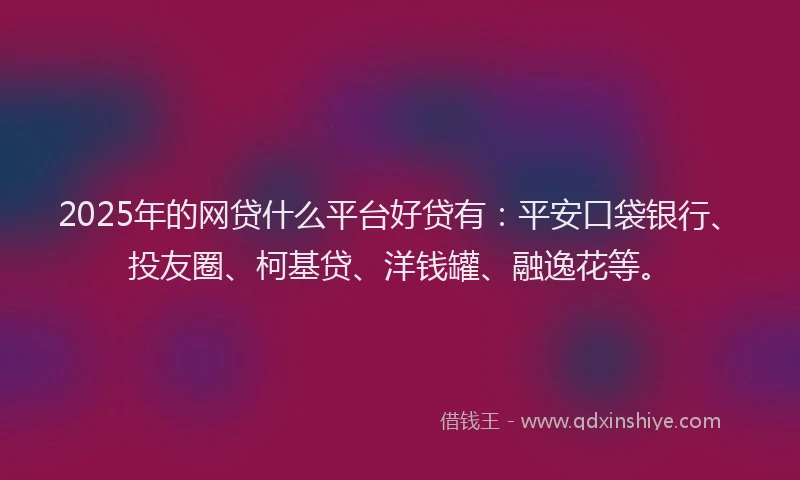 2025年的网贷什么平台好贷有：平安口袋银行、投友圈、柯基贷、洋钱罐、融逸花等。