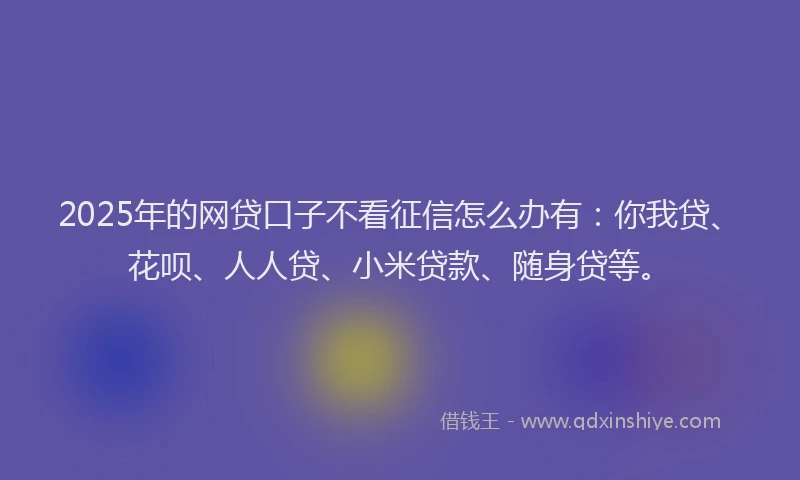 2025年的网贷口子不看征信怎么办有：你我贷、花呗、人人贷、小米贷款、随身贷等。