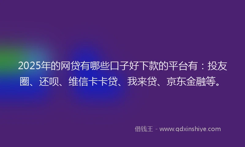 2025年的网贷有哪些口子好下款的平台有：投友圈、还呗、维信卡卡贷、我来贷、京东金融等。