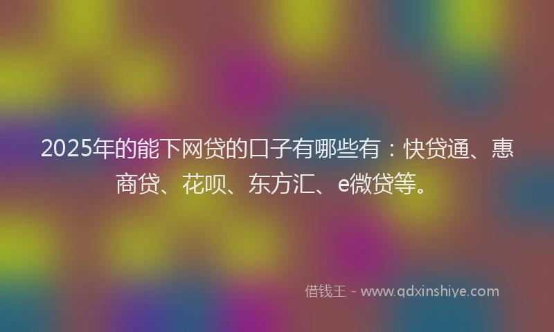 2025年的能下网贷的口子有哪些有：快贷通、惠商贷、花呗、东方汇、e微贷等。