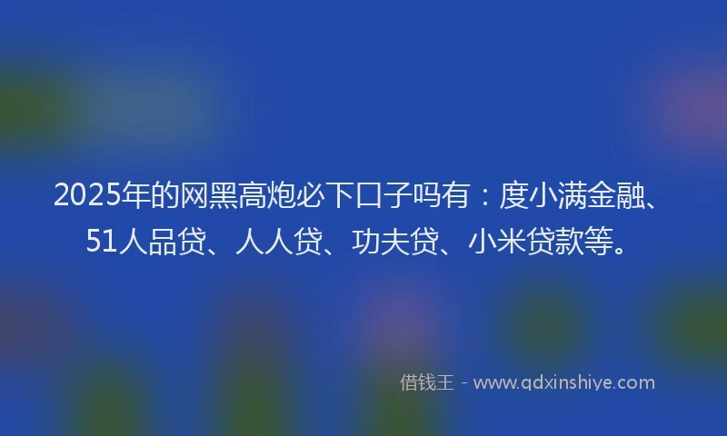 2025年的网黑高炮必下口子吗有：度小满金融、51人品贷、人人贷、功夫贷、小米贷款等。