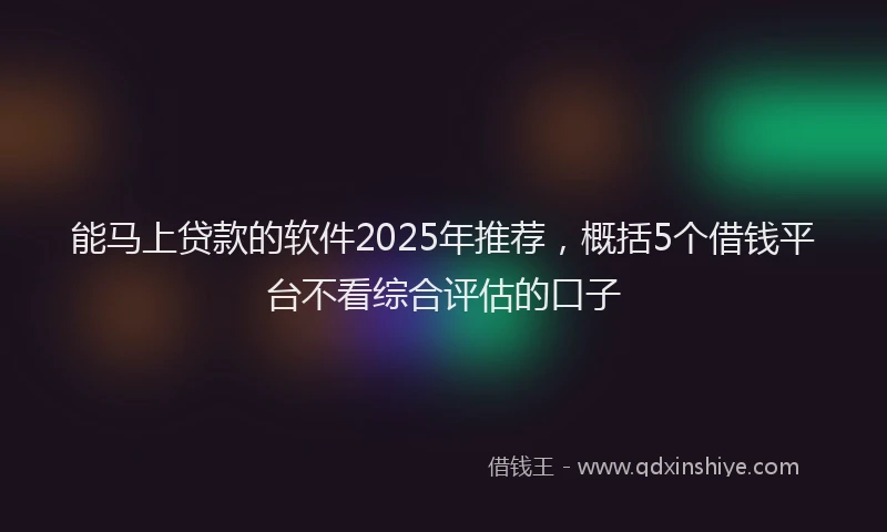能马上贷款的软件2025年推荐，概括5个借钱平台不看综合评估的口子