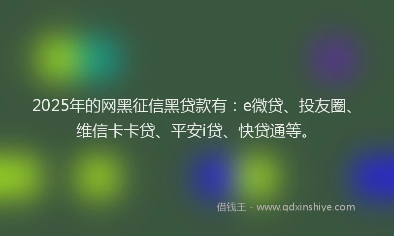 2025年的网黑征信黑贷款有：e微贷、投友圈、维信卡卡贷、平安i贷、快贷通等。